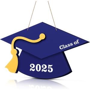 Yousoontic 2025 Graduation Door Sign Wooden Graduation Party Decorations Cap Ornament with Tassel Photo Booth Props Wood Congrats Grad Sign for Porch Wall Door(Blue)