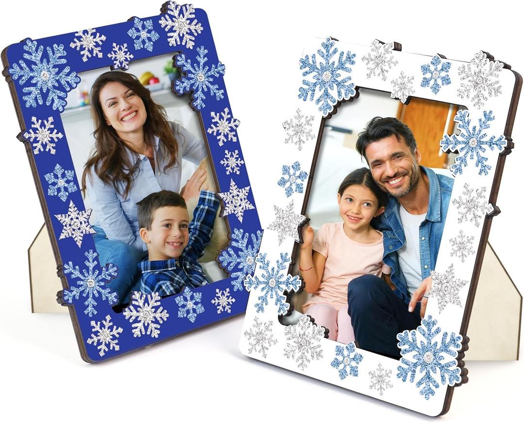 clothmile 2 Pieces Sparkle Snowflake Photo Frame 4x6 Inch Picture Display Winter Christmas Frame Decorations for Tabletop Wooden Frame Home Decorative Xmas Holiday Gift