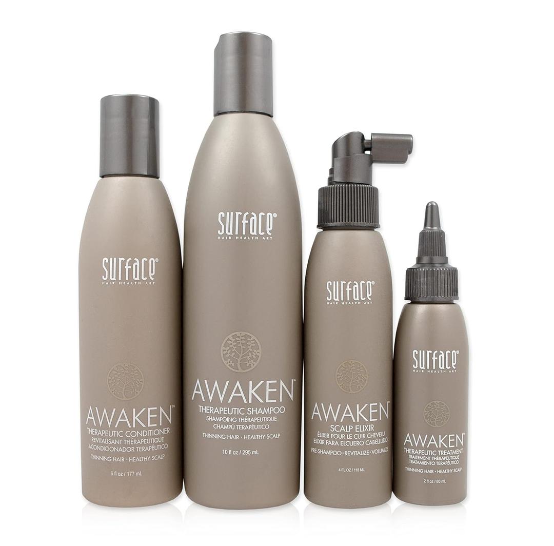 Surface Hair - Awaken Kit: Shampoo, Conditioner, Scalp Elixir and Therapeutic Treatment - for Thinning Hair, Hair Loss and Thickening (4 Piece Set)