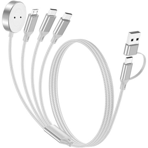 Travel Essentials,Multi Charging Cable for Apple Watch Charger/iPhone Charger/Samsung Charger,USB A & Type C Power Cable for iWatch Ultra/10-2/iPhone 17-11/Samsung S26,eBook Readers,Car[1.2M]-White