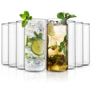 LAVAUX DESIGNS Highball Drinking Glasses Set of 8 | 15 oz Capacity | Thin And Light Borosilicate Tumblers Can Be used For Drinking Beer, Cocktail, Water,Whiskey,Milk