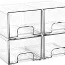 Acrylic Stackable Storage Drawers, [4-Pack] Clear Organizer Bins with Built-in Handles, Smooth Slide-Out Design for Vanity, Under Sink, Medicine Cabinet, Skincare, and More