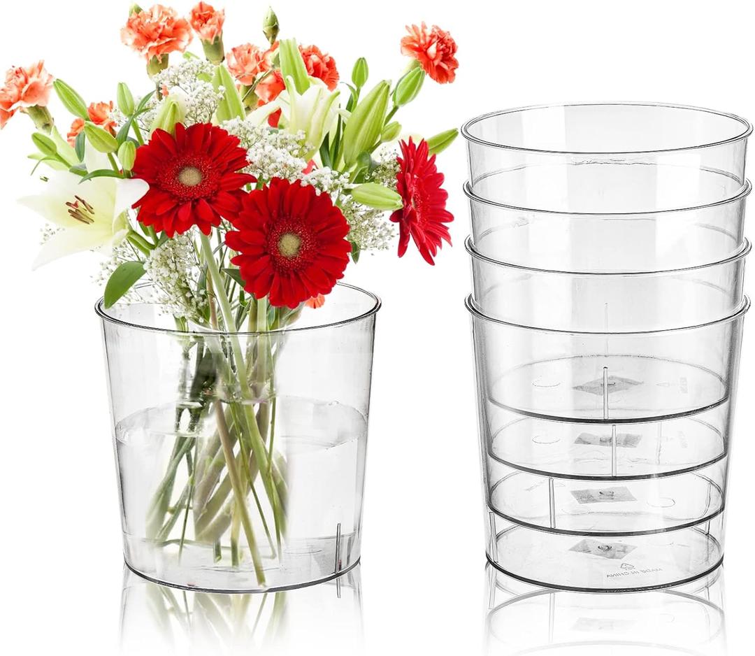Kingrol 6 Pack Clear Flower Vases, 3 Quart Plastic Ice Buckets for Chilling Beer, Wine, Champagne, Multipurpose Buckets for Home Office, 6.5 x 6.5 x 6 Inch