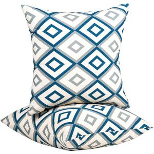 JMGBird Outdoor Pillows Set of 2 with Inserts - 18x18 Waterproof Throw Pillows for Patio Furniture, White Diamond Pattern Decorative Cushions for Deck Garden