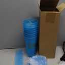 8 Set Birthday Party Glitter Tumblers 24 oz Birthday Squad Queen Plastic Tumblers with Lid Straw and Twist Bow for Squad Party Favor Decorations for Women(Light Blue)