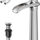 Vessel Sink Faucet Brushed Nickel, 12 Inch Waterfall Bathroom Faucet Single Hole with Pop Up Drain Assembly and Supply Hoses, Single Handle Tall Bathroom Faucets Lavatory Vanity Mixer Tap Brass Body