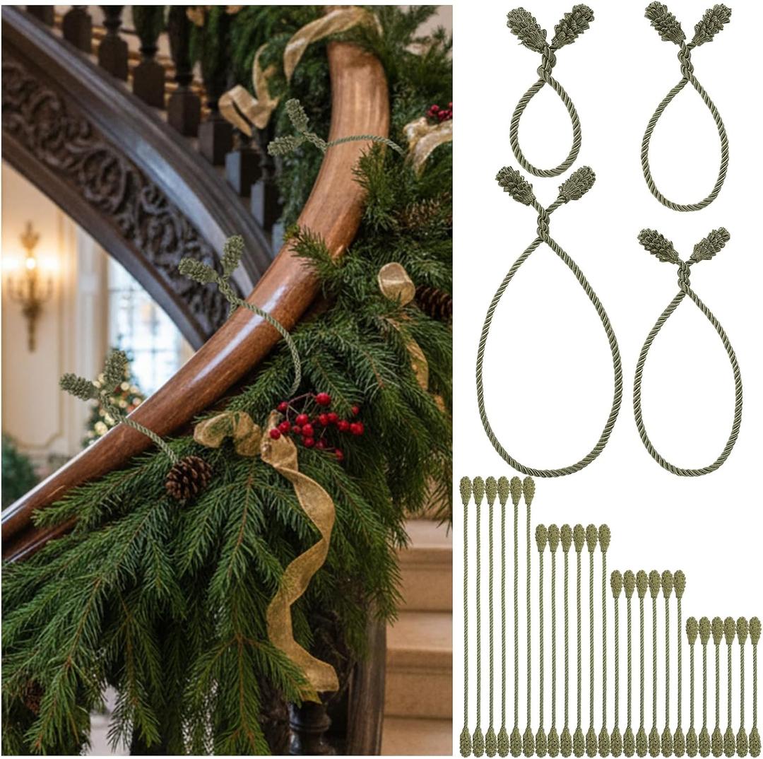 24 Pcs Christmas Garland Tie 4 Size Banister Twisted Ties Decorative Reusable and Flexible Twist Ties for Hang Garland, Lights, and Xmas Holiday Decorations(Olive Green)