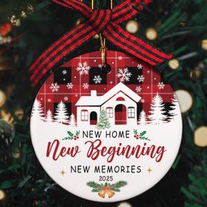 New Home New Beginning 2024 Christmas Ornament, Ceramic Ornament Housewarming Gift for Couple Family, Housewarming Gifts for New House, House Warming Gifts for New Home Owner