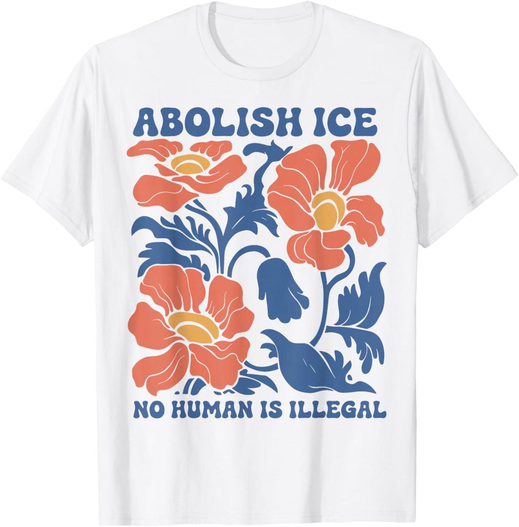 Abolish Ice No Human is Illegal T-Shirt (White, XS)