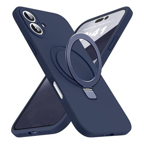 SKYLMW Designed for iPhone 16 Plus Case with Magnetic Invisible Stand Compatible with Mag-Safe Military Drop Tested Shockproof Silicone Phone Cases for Women Men 6.7'', Dark Blue 251009