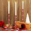 3 Pcs Valentine's Day Candlestick Holder Pink Heart Glass Taper Candle Holders Valentines Home Indoor Decor Table Centerpieces Dinner Party Valentines Galentine Wedding Home Decorations