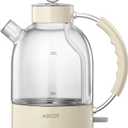 ASCOT Electric Kettle, Glass Electric Tea Kettle Boiler Gifts for Men/Women/Family 1.5L 1500W Borosilicate Glass Tea Heater, with Auto Shut-Off and Boil-Dry Protection (Cream)