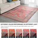 Syalife 9x12 Area Rugs - Washable, Low Pile, Non-Slip for Living Room, Bedroom, Dining Room and Home Office - Non-Shedding Carpet, Coral Red