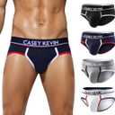 Casey Kevin Men's Cotton Briefs Wide Waistband No Fly Underwear Briefs for Men 4 Pack (Black, XL)