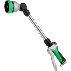 RESTMO Metal Watering Wand, Heavy Duty Garden Hose Wand with 180 Swivel Ratcheting Head, 16-Inch Hose Nozzle Sprayer with 7 Spray Patterns and Flow Control, Ideal to Water Hanging Baskets and Shrubs (Green)