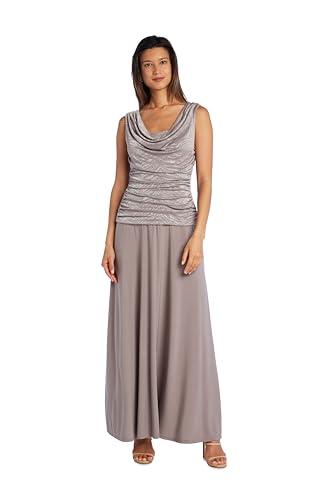 R&M Richards Women's Long Glitter Jacquard Cowl Neck Gown W/Ruched Bodice, V-Back & Flowing Pleated Skirt, 6