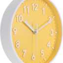 PATIKIL 8 Inch Wall Clock, 3D Number Quartz Battery Operated Silent Non-Ticking Round Wall Clocks for Office Bedroom Decorative, Yellow