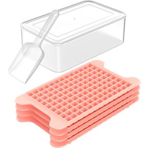 Mini Ice Cube Tray for Freezer: FDDBI Small Ice Trays for Freezer with Bin - 1174PCS Easy Release Nugget Ice Tray - Crushed Ice Tray with Container (Pink)