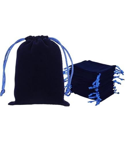 Ximkee 50 Pieces Wholesale Lot - Black Velvet Cloth Jewelry Pouches/Drawstring Bags 3" X 4" (50, Blue)