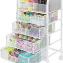 5-Tier Craft Organizer Cart with Wheels,Storage Cart with Drawers,Lockable Wheels Rolling Utility Cart,Makeup Cart with DIY Divider,Office Supply Organizer Cart,Ideal for Studio,Office,Bedroom,White