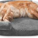 JOEJOY XXL Orthopedic Dog Beds, Extra Large Washable Waterproof Oval Dog Bed with with Removable Cover, Egg-Crate Memory Foam Pet Bed with Bolster Sides & Non-Skid Bottom, Dark Grey, 48''x35''