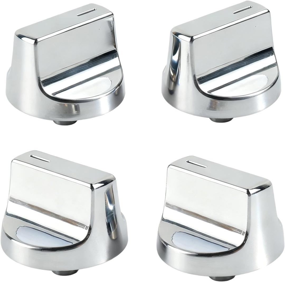 W11366438 w10850010 Stove Knobs Replacments for Whirlpool Stove Knobs W 10850010 KIP 5J93 W11084624 KIP 5T08 Gas Cooktop Stove Surface Burner Range Control Knobs 4 Pack Silver