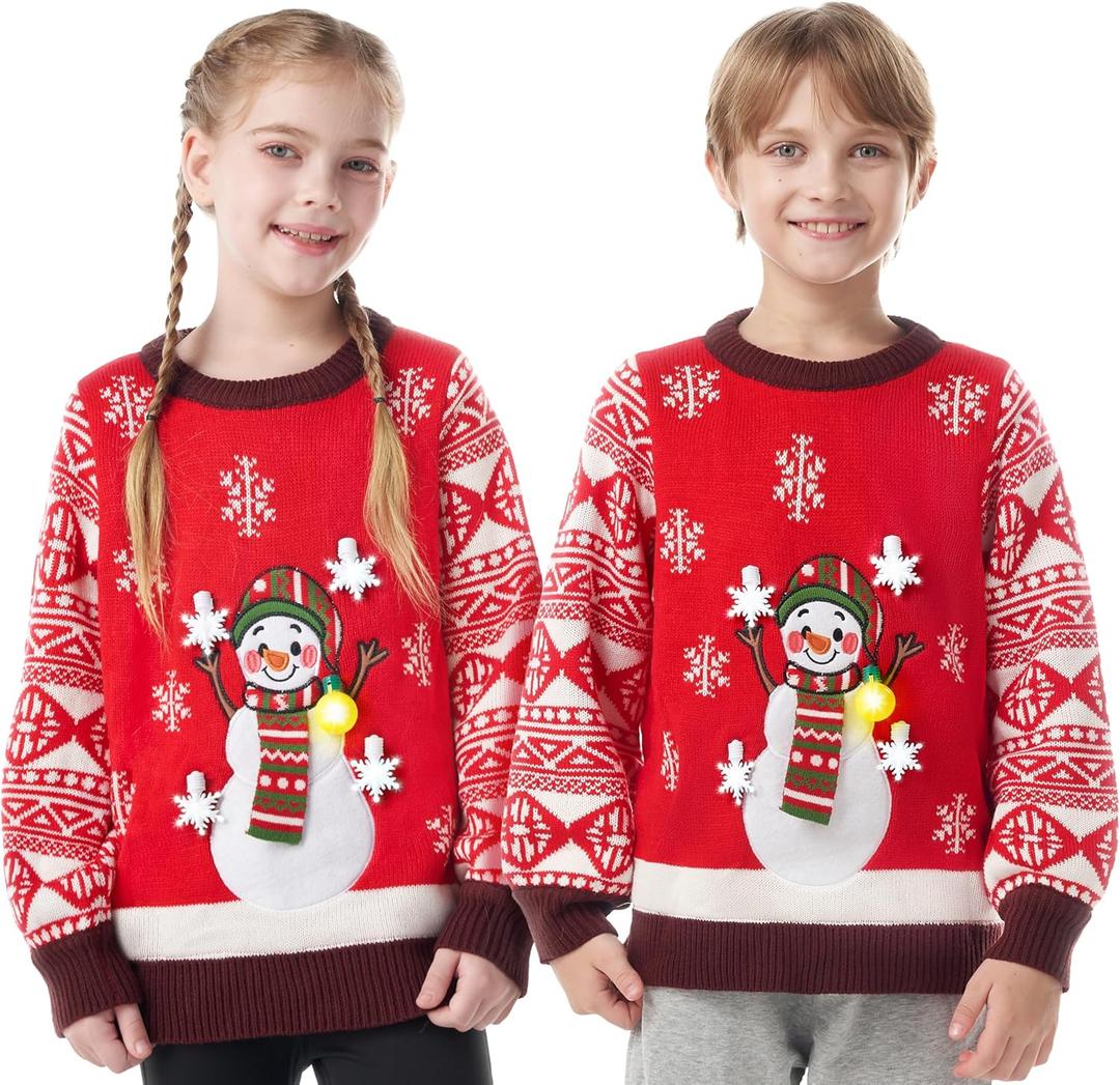JOYIN Ugly Christmas Sweater Women Men Couples, LED Light Up Ugly Christmas Sweater Kids 2025 SnowmanRed