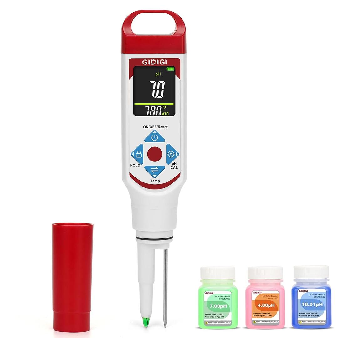 Digital pH Meter Food Pocket pH Pen for Fermentation with pH Calibration Kits Color Display Spear Tip pH Food Tester Probe with ATC for Cosmetics Sourdough Professional pH Test Strips for Food Acidity