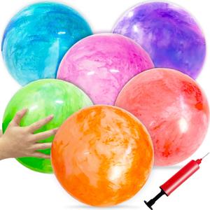 Qiuttnqn 6 PCS Fun Bouncy Balls,12 Inch Marbleized Bouncy Balls,Rubber Inflatable Kick Ball with Pump for Kids and Adults,Park,Beach,Playground,Indoor and Outdoor Games