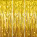 GOER 3.2 ft x 9.8 ft Metallic Tinsel Foil Fringe Curtains Party Photo Backdrop Party Streamers for Birthday,Graduation,New Year Eve Decorations Wedding Decor (Gold,3 pcs)