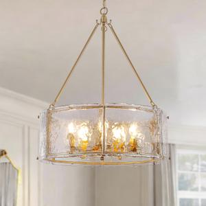 20" Glass Glod Chandeliers Modern Chandeliers for Dining Room, 5 Light Drum Entryway Light Fixture, Adjustable Pendant Lights Kitchen Island Foyer Chandelier for Entryway, Bedroom, Bathroom