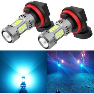PHINLION H8 H11 LED Fog Light Bulb or DRL, 3200 Lumens Super Bright Ice Blue, Non-polarity 3030 30 SMD Chips 12V H16 H11LL H8LL Fog Lamps Replacement for Cars, Pack of 2