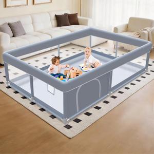 XVISHX 65 x 50 Inch Baby Playpen, Playpen for Babies and Toddlers, Baby Play Pen Playard for Indoor & Outdoor Active Center Game Fence, with Skin-Friendly Fabric and Soft Breathable Mesh, Grey