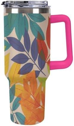 Car Cup Multicolor Leaves Printed Leakproof Fits Car Cup Holder Cup
