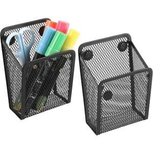 Magnetic Pencil Holder,Mesh Stainless Steel Pen Basket, Metal Writing Utensil Storage Organizer for Whiteboard,Blackboard,Kitchen, Locker, Home, or Office