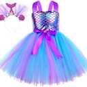 Tutu Dreams Summer 4 Colors Mermaid Dress for Girls with Headband Birthday Party Gifts Dress Up Clothes (5-6 Years, Purple)