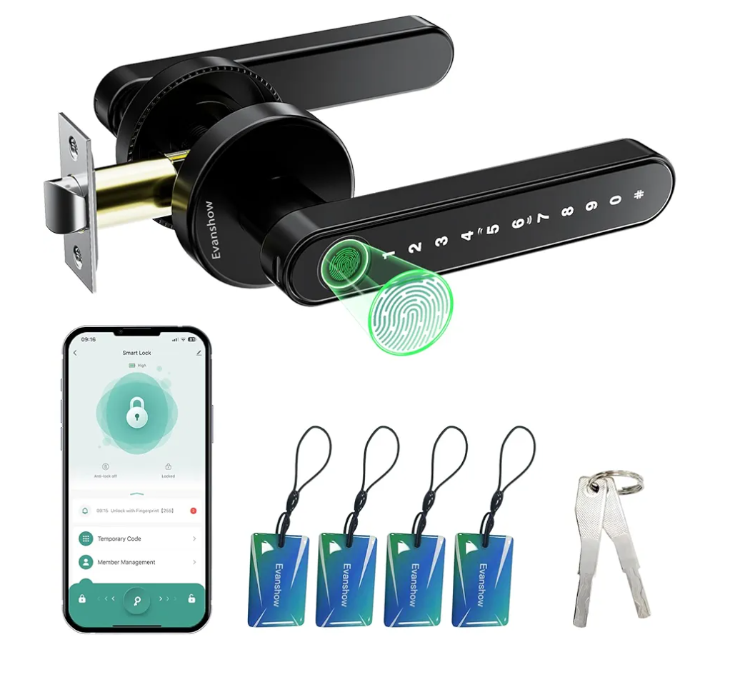 Smart Door Lock with Knob, Keyless Entry Door Locks with Handle, Fingerprint Door Knob for Bedroom/Front Door/Apartment,Generate Passcode Remotely Black