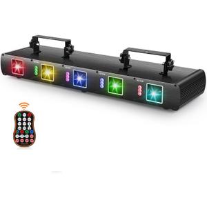 U`King Stage Laser Light, 5 Beam Sound Activated DJ Party Lights RGBYC LED Music Projector with Remote Control DMX for Dancing Birthday Bar Pub Stage (1 Pack)