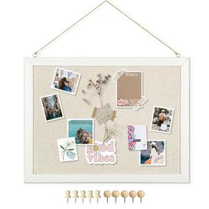 DOLLAR BOSS Bulletin Boards with Linen 1-Pack 16''X 12'' Double-Sided Cork Board for Walls Wood Framed Bulletin Boards, Small Pin Board for Home Kitchen Office Decorative Hanging 10 Pushpins
