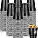 Dualshine 80 Pack Black Plastic Cups 12 oz,Disposable Cups for Party,Heavy Duty Drinking Cup,Graduation Shot Cups for Wedding Birthday Beer Taste Serving Snack Sample Tastings Barbecues Picnic