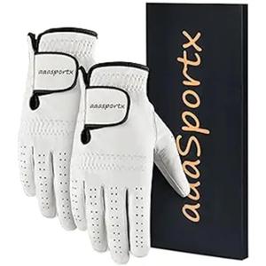 2 Pack Mens Golf Gloves, Durable White Cabretta Leather All Weather Golf Gloves Men (Small, Left)