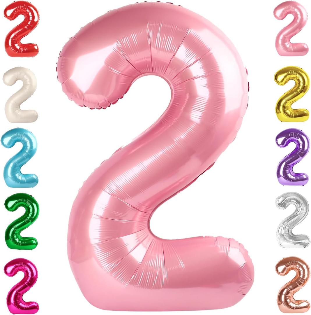 Number 2 Balloon 40 Inch Pink Number Balloons, Two Balloon 12 21 22 Balloons For Birthday Party, Princess Peach Birthday Decorations (Number 2, Pearl Pink)