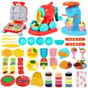 SOCBTNSO 3 in 1 Dough Sets 59 PCS for Kids Ages 4-8, Dough Tools Kit with Ice Cream Noodle Hamburger Maker Machine, Kitchen Creations Art Crafts Food Play Toys for Boys Girls Kids Toddlers Ages 3+