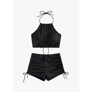 Spevert Two Piece Bathing Suit with Shorts for Women Tummy Control Swimsuit Halter Drawstring Leopard Print Bikini Set L