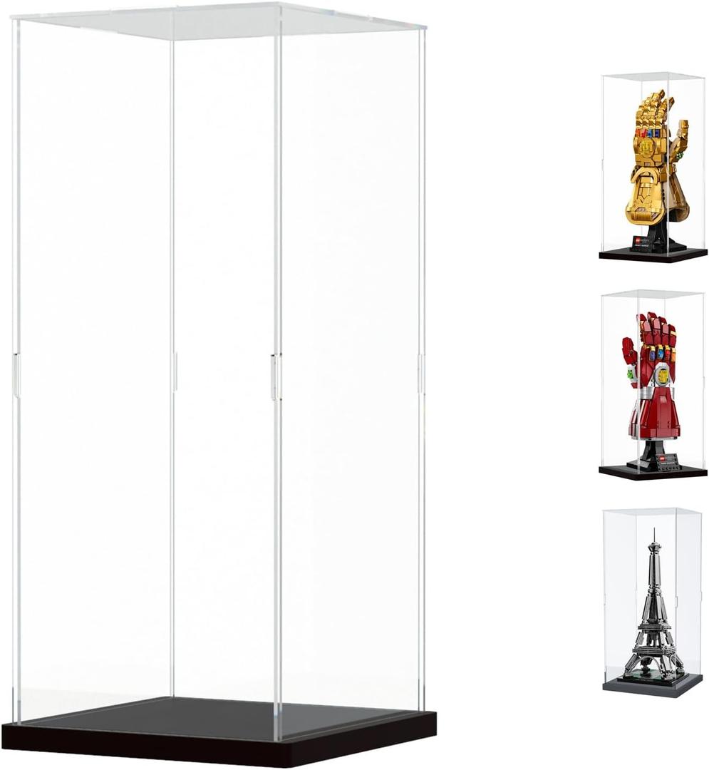 Choowin Acrylic Display Case for Lego Infinity Gauntlet 76191 for Lego Gauntlet 76223 for Lego Display Thickened Clear Acrylic Display Cases for Collectibles Assemble Dustproof Display Box(Black Base) (5.9x5.9x13.8 inch / 15x15x35 cm)