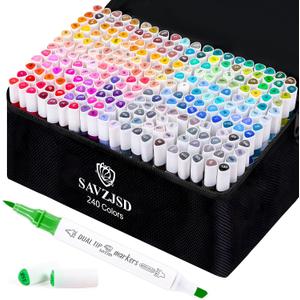 SAVZJSD 240 Colors Markers Set, 240 Colors Dual Tip Markers Set, Fine & Chisel Double Tipped Art Markers for Kids Adults Beginners & Artists in Coloring, Painting(Water-based Markers)