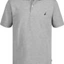 Nautica Boys' Short Sleeve Anchor Polo, Button Closure, Soft & Comfortable, Pique Fabric (18-20, Grey Heather)