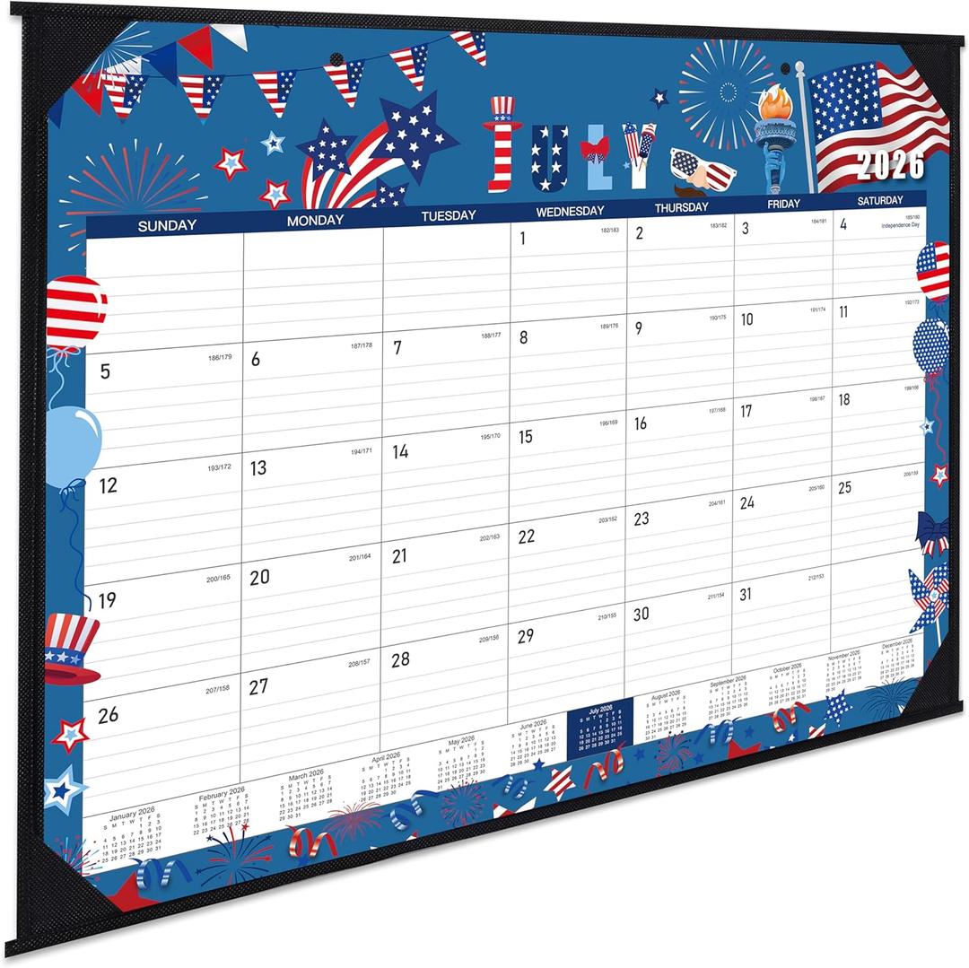 Desk Calendar 2026-2027, July 2026 - December 2027, 22"17", 18 Monthly Large Desk Calendar 2026-2027, 2 Corner Protectors & 2 Hanging Hooks, Large Ruled Blocks