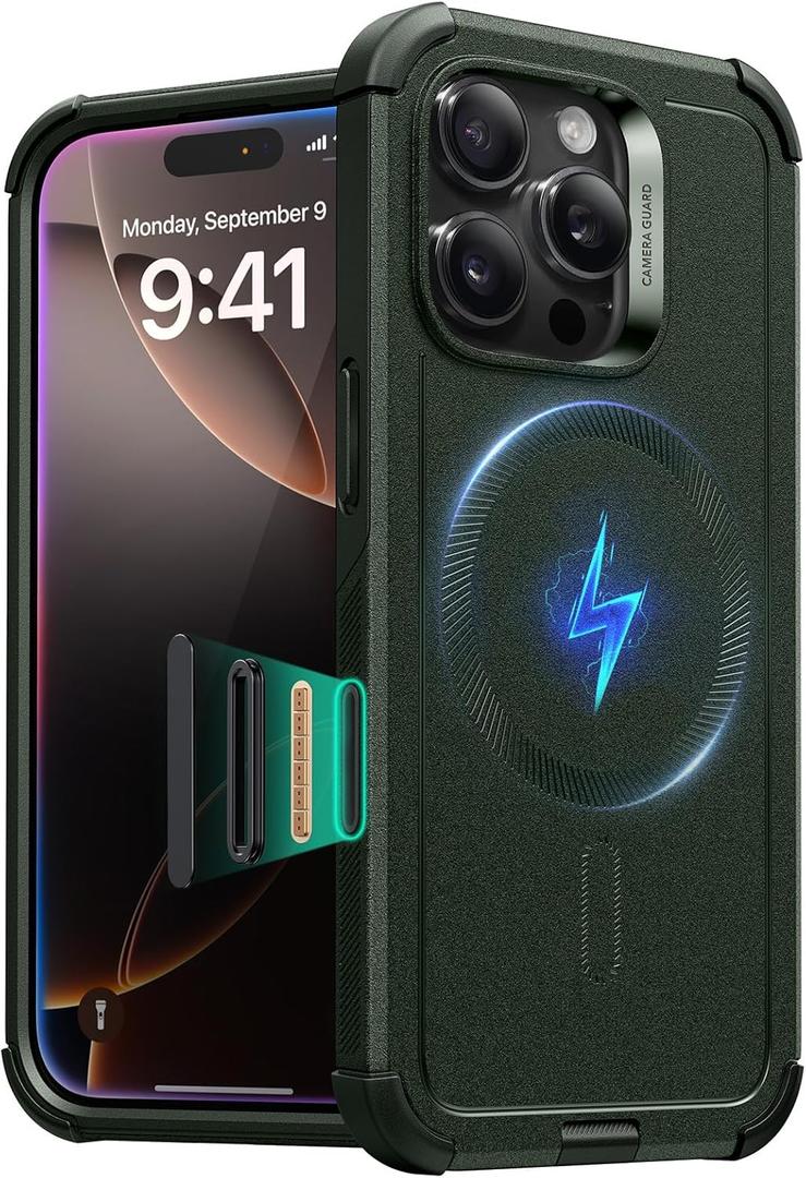 ESR for iPhone 16 Pro Case, 7X Military-Grade Drop Protection, Shock-Absorbing Rugged Cover with Camera Control Button, MagSafe Accessories Compatible, Cyber Series, Army Green