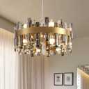 12-Light Modern Crystal Chandelier Luxury Gold 2-Tiers K9 Crystal Raindrop Chandelier Pendant Ceiling Light Fixture for Living Dining Room Kitchen Island Bedroom Foyer D19.7'', Round D19.7''